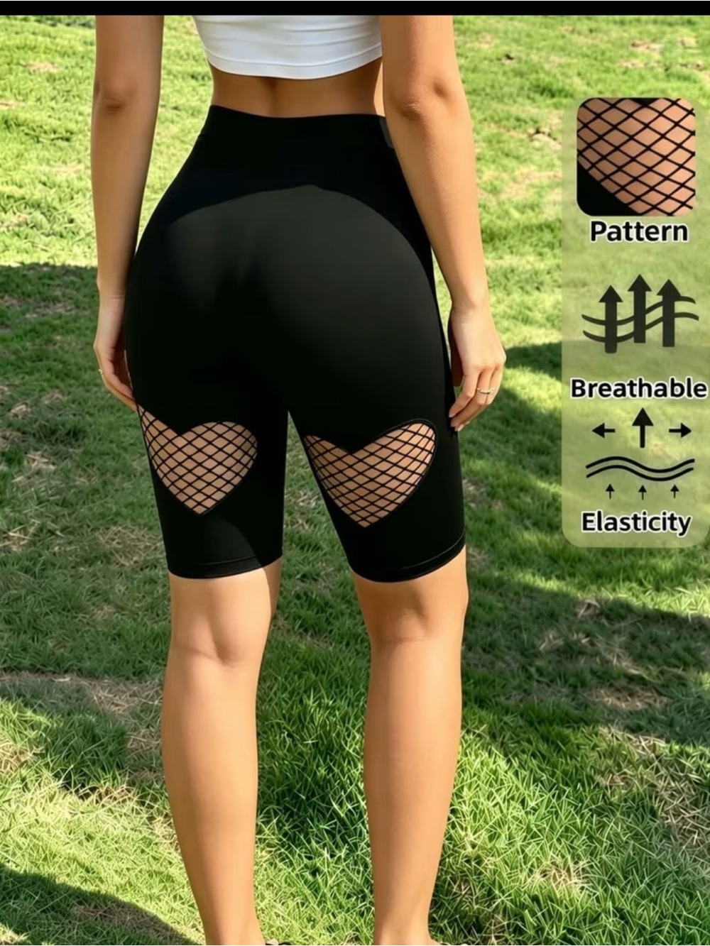 NWT High waist shorts with heart mesh cutouts and elastic waist. Lots of stretch